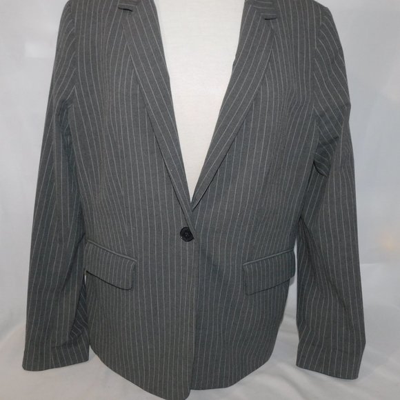 Lands End Womens 16 Gray single button Pinstripe Blazer - Picture 6 of 11